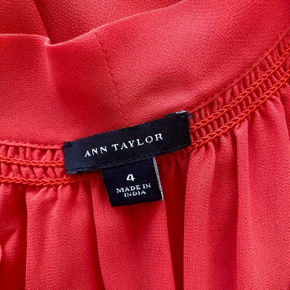 Ann Taylor Chiffon Georgette Orange Midi Dress Size 4 - Picture 8 of 16